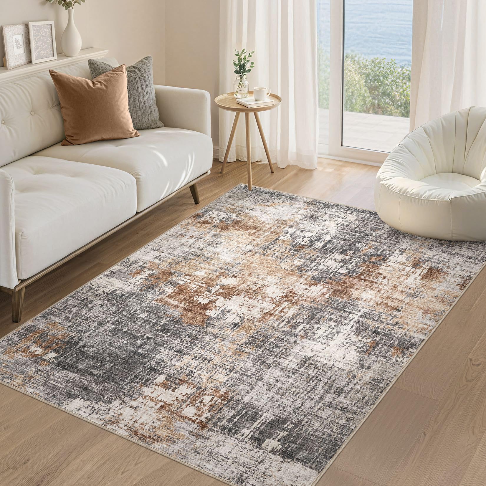 Photo 1 of DMOYEST Area Rug Living Room Rugs - 4x6 Abstract Small Soft Indoor Washable Rug Neutral Modern Low Pile Carpet for Bedroom Dining Room Farmhouse Home Office - Grey Brown