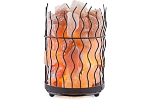 Himalayan Salt Solution Pillar Salt Lamp with Hand Carved Himilayan Saltpiece & Metal Decorative Cage