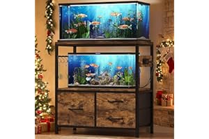 Heybly 20-29 Gallon Fish Tank Stand, Aquarium Stand with Drawer, Power Outlet, Heavy Duty Metal Frame, for Fish Tank, Turtle & Reptile Terrarium, 31.5" x 15.7" Top, 330lbs, Rustic Brown HAS001SR