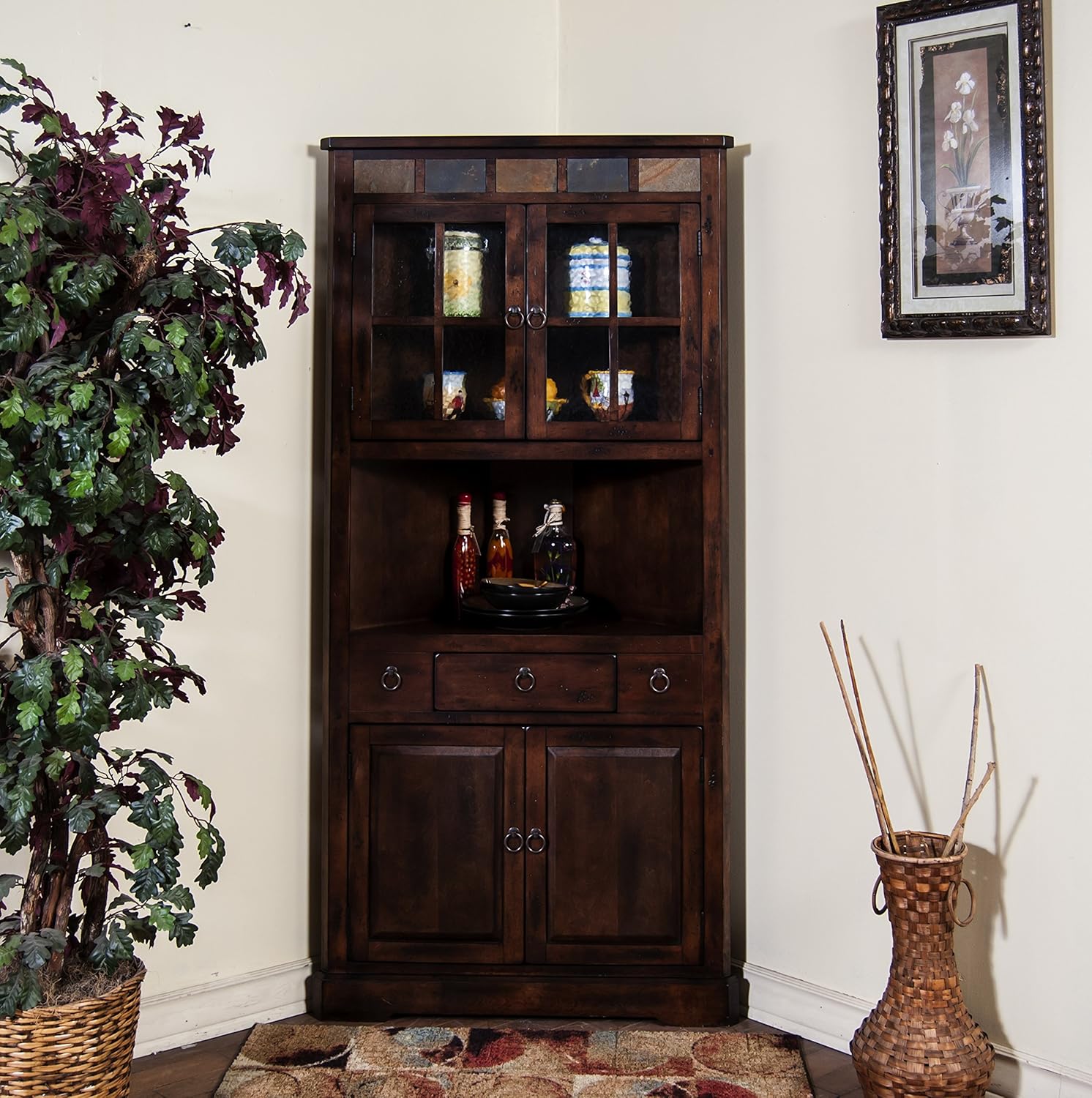 Amazon Com Sunny Designs Santa Fe Corner China Cabinet Kitchen