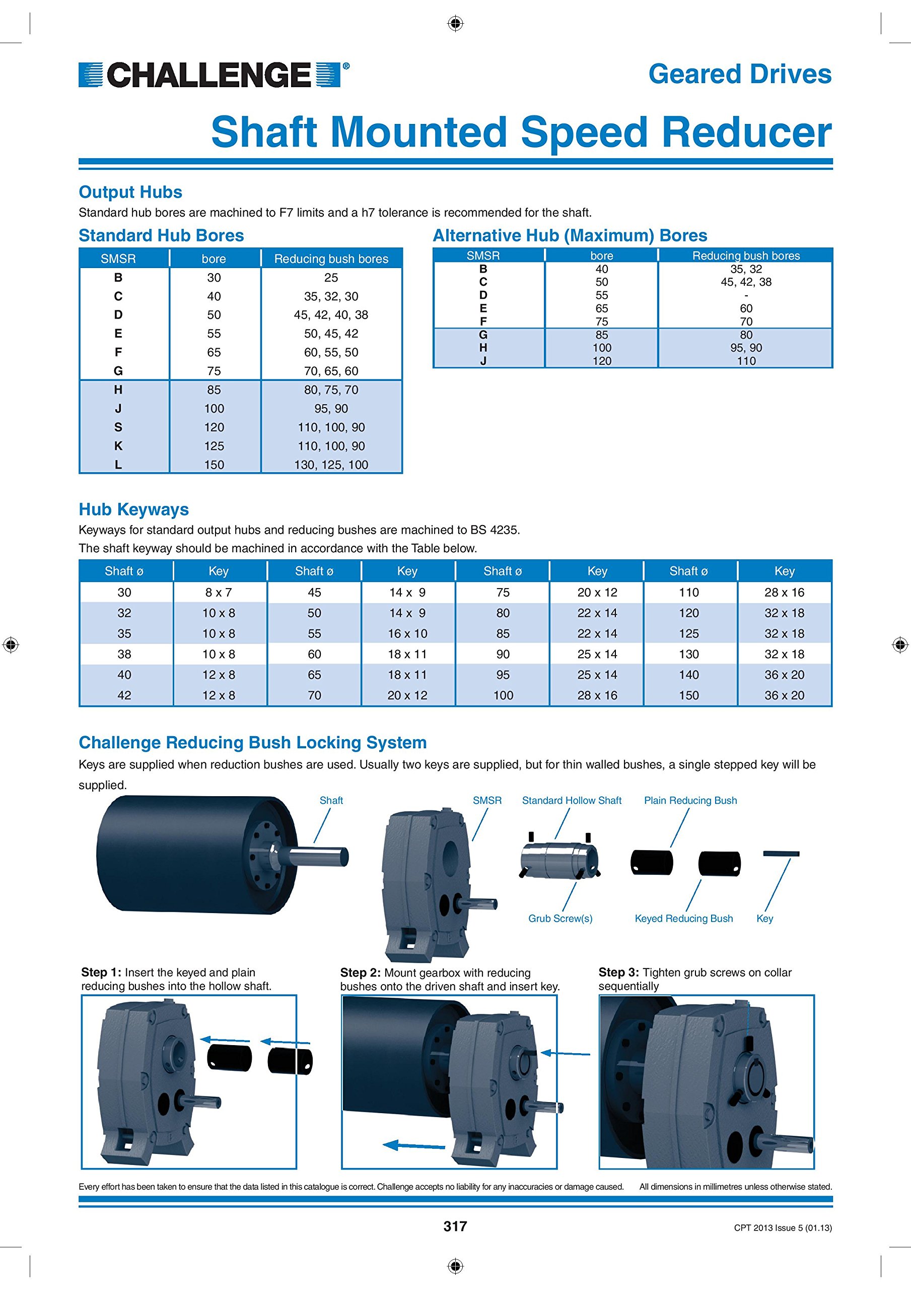 Challenge SMSR-J-120-110 Shaft Mounted Speed Reducer, Size J, Reducing Bush, 120 mm x 110 mm