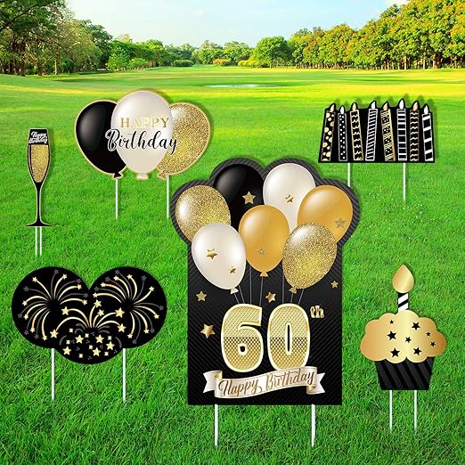 Amazon.com : PLULON 60th Happy Birthday Yard Lawn Sign with Stake, 6Pcs