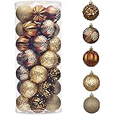 Valery Madelyn Christmas Ornaments Set, 35ct 2.36 Inches Brown Copper Gold Shatterproof Christmas Tree Decorations, Woodland Bronze Hanging Ball Bulk for Xmas Holiday Party Decor