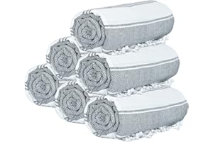 GLAMBURG Peshtemal Turkish Towel - Beach Towels Oversized 36x71 Set of 6, Soft Durable Absorbent Extra Large Bath Sheet Hammam Towel for Adults - Charcoal Grey