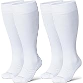 LEVSOX Wide Calf Cushioned Compression Socks for Men & Women, Made with Viscose from Bamboo 15-20 mmHg, Knee High Support Stockings for Circulation