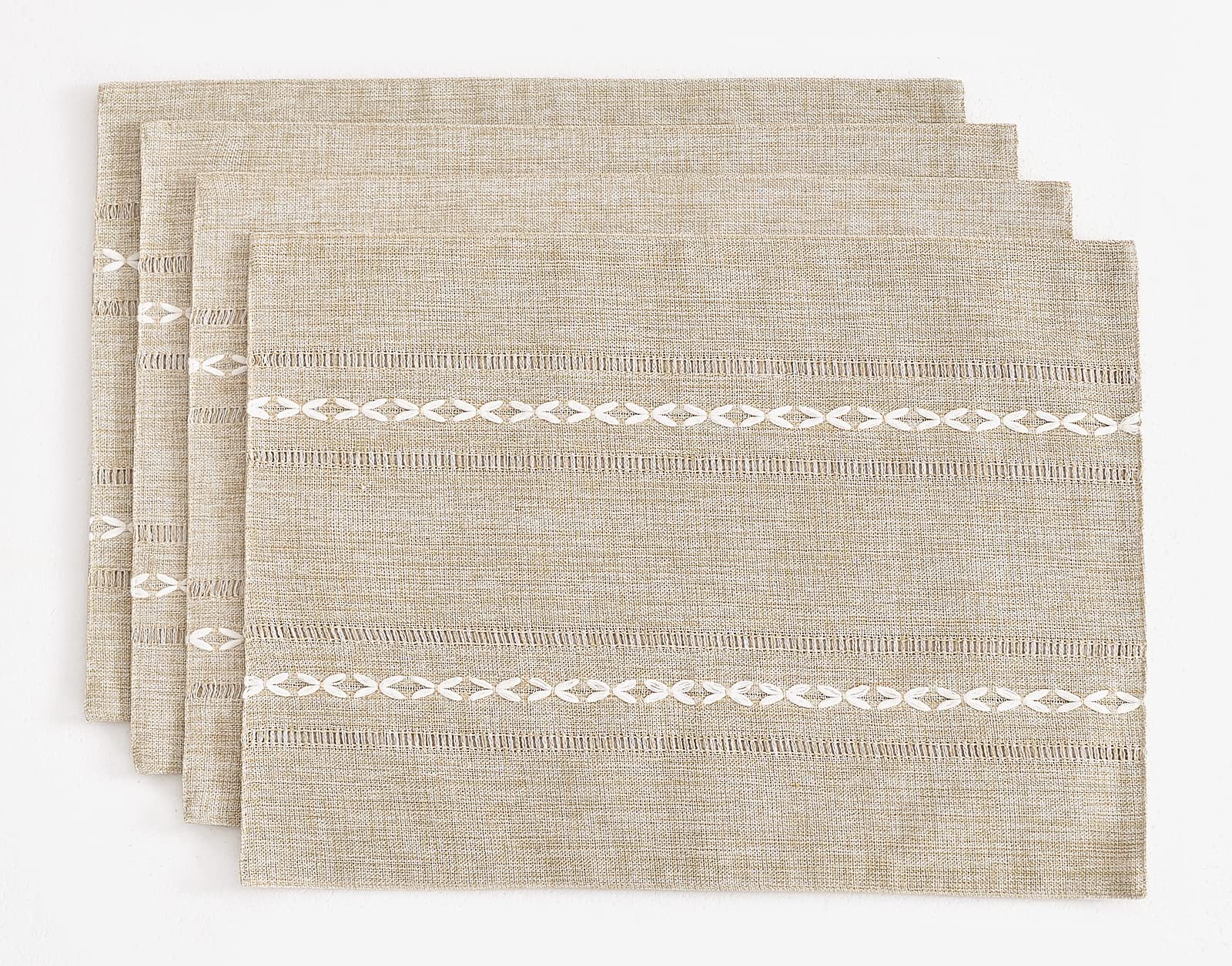 Wracra Almond Yellow Placemats Washable Set of 4, 30 x 45 cm Fabric Table Placemats, Cotton Linen Hemstitch Place Mats for Table, Kitchen, Dinning (Almond Yellow)