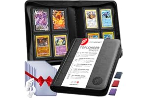 FORZAROCKET 4 Pocket Toploader Binder, Holds 112 Top Loaders, 8 INCLUDED, Waterproof PU Leather, Archival Safe Pockets, Compatible with Sports, Trading Cards in 3"x4" Toploaders (4 pocket, Black)