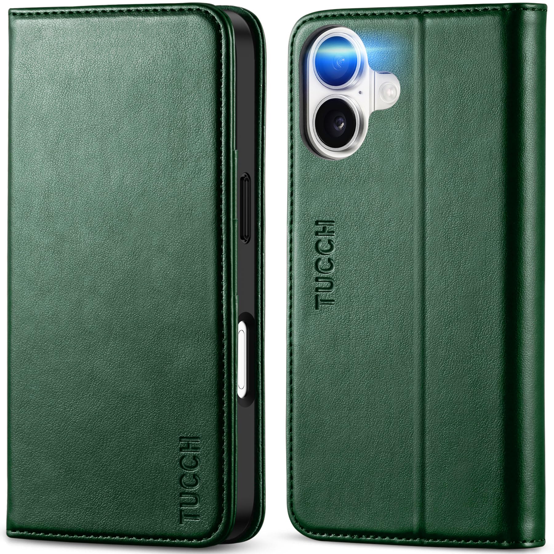 TUCCH Wallet Case for iPhone 17 (6.3") 2025, 3 Credit Card Holders, RFID Blocking, Stand, PU Leather, Shockproof TPU Interior Shell, Protective Flip Folio Cover, Midnight Green
