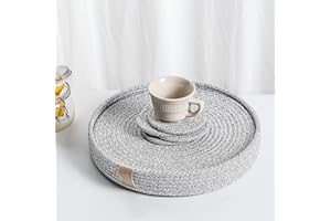 Art PineCone's Woven Cotton Rope Round Placemats Set of 4 with Holder Included, Non-Slip, and Heat Resistant for Your Perfect Table Decor! (Gray mixed, 13 inch Plus coaster)