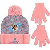 Disney Moana Beanie Hat and Gloves Set, Girls Cuffed Knit Cap with Pom and Matching Gloves, Multi, One Size