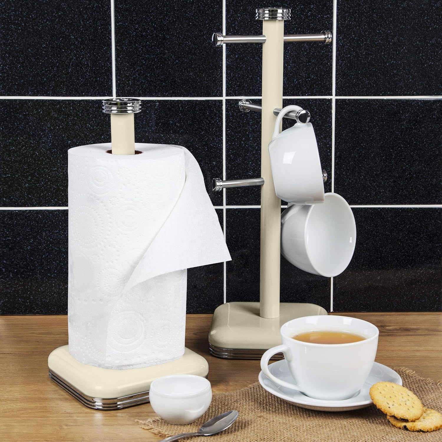 Swan SWKA1040CN Retro Kitchen Roll Holder with Steel Weighted Base, 32 cm, Cream, Towel Pole - Image 4