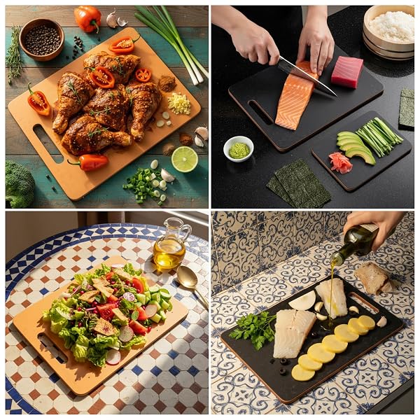 COKKA PRACA DISHWASHER SAFE WOOD CUTTING BOARDS FOR KITCHEN, WOOD CUTTING BOARD SET OF 3, DOUBLE SIDED, 0.39” THICK CHOPPING BOARD SET WITH HANDLE, WOODEN CUTTING BOARDS FOR MEAT, VEGETABLE, FRUIT