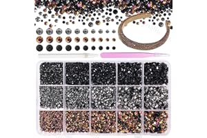 CYNAILLI 15000 Pcs Resin Rhinestones for Crafts, Black Grey Brown Flatback Resin Rhinestones for Bedazzling Gems 2/3/4/5/6mm Flatback Gems Jewels for DIY Mugs Tumblers Bottles Clothing Shoes Nail Art