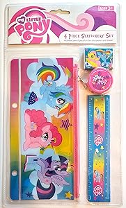 My Little Pony 4 Piece Stationery Set - 1 Pencil Pouch 1 six inch ruler 1 Pencil Sharpener 1 Eraser