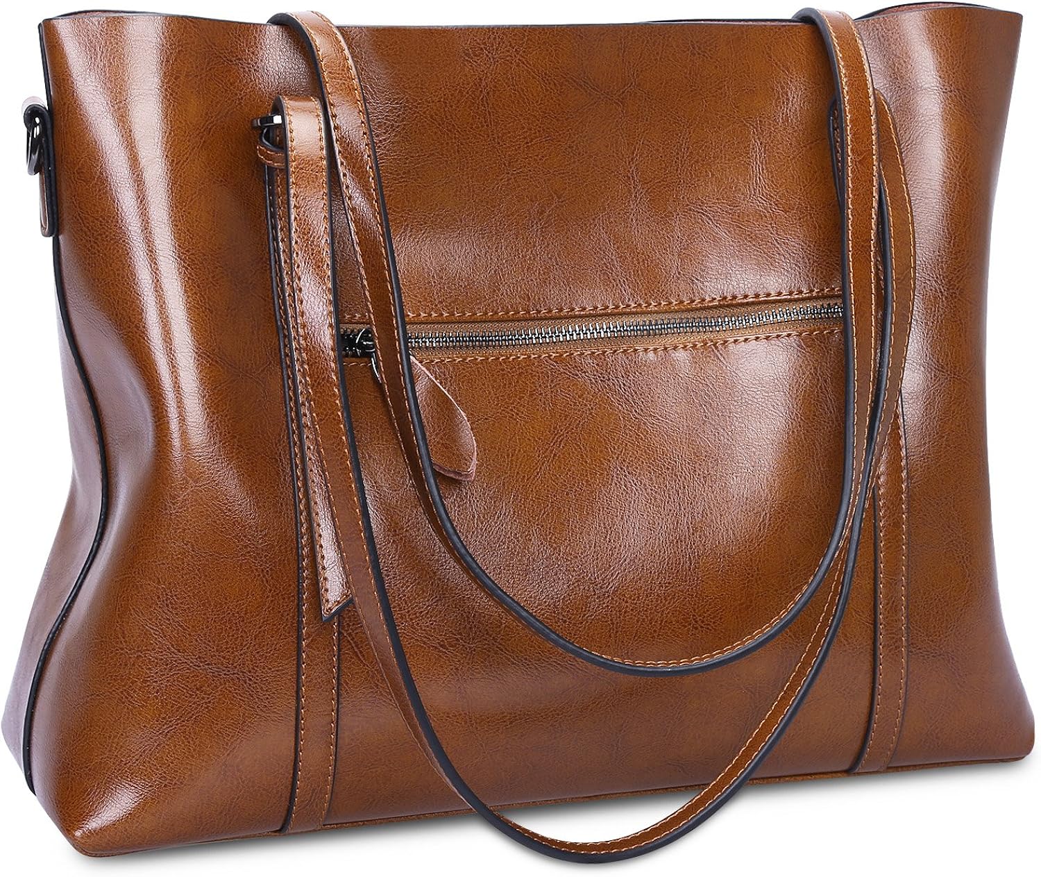 S-Zone Women's Vintage 3-Way Genuine Leather Tote Shoulder Bag Handbag Fashion Handbag Messenger Bag (Dark Brown)(Size: L) - Image 4