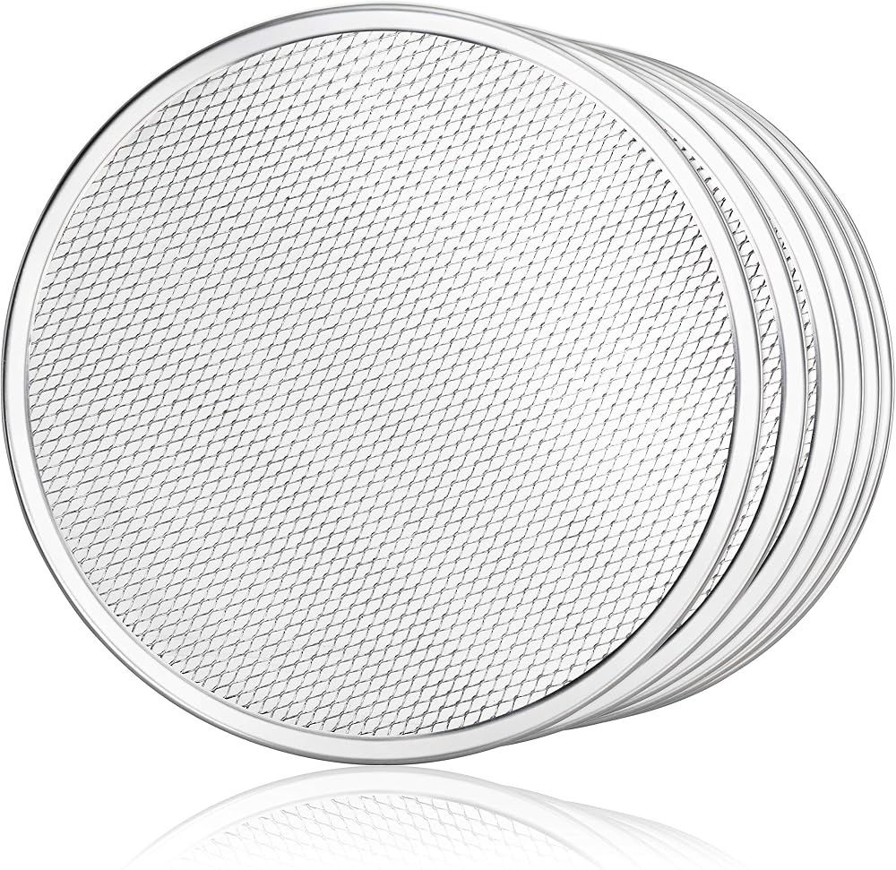 New Star Foodservice 12" Commercial Aluminum Pizza Screen Pan Baking Sheet Set 6