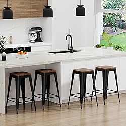 SHINEBOOM Barstools Set of 4 Black Metal Bar Stools