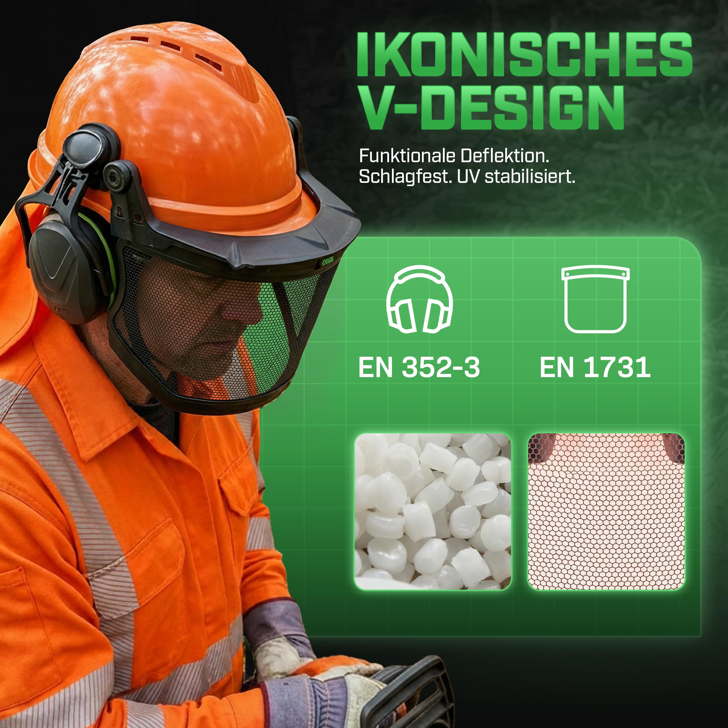MSA V-Gard 500 Waldarbeiter-Set - Schutzhelm mit Belüftung, Visier, Gehörschutz & Nackenschutz - Helm für Wald & Forst-Arbeit 4
