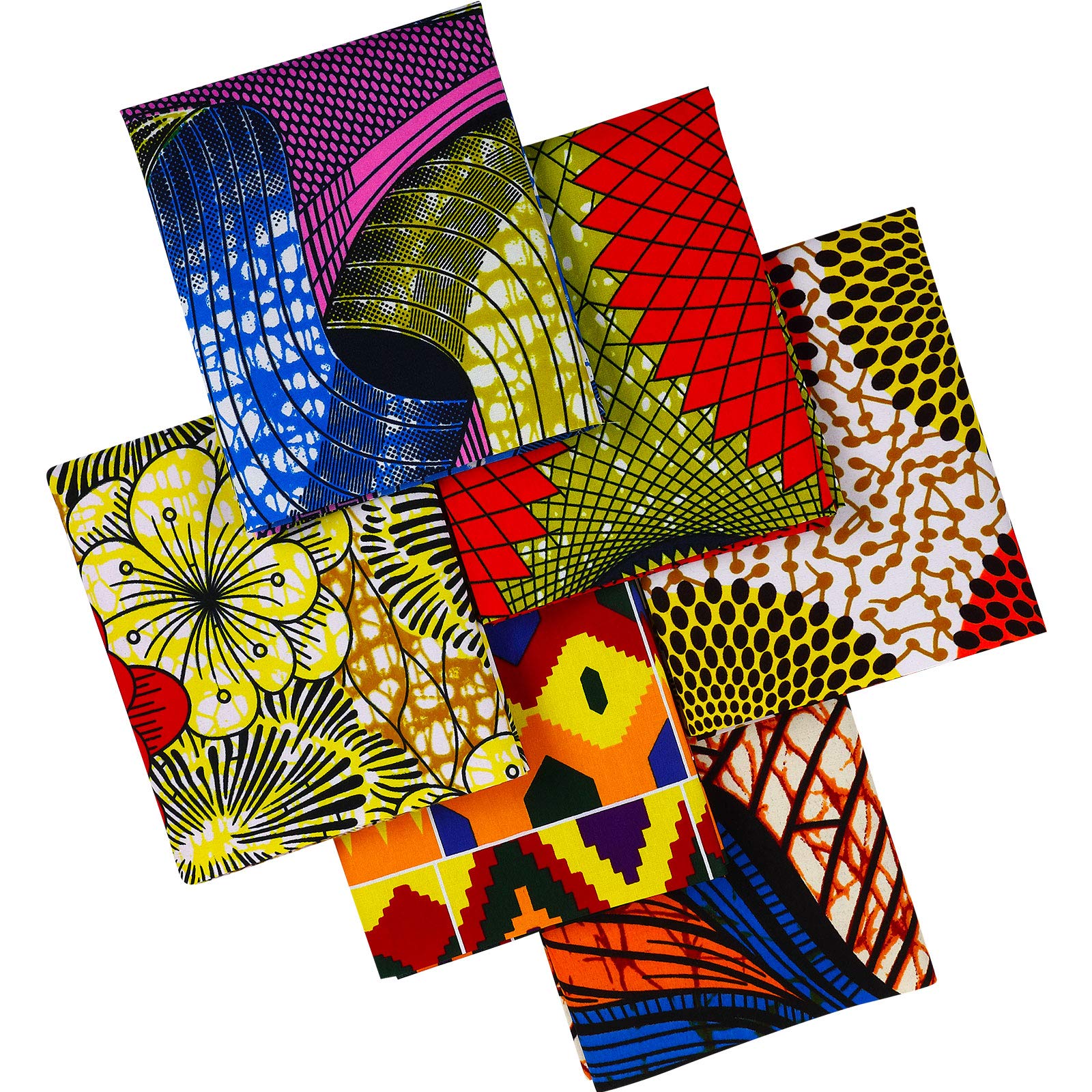 Boao African Fabric Fat Quarters Ankara Wax Print, Cotton Quilting Fabric for Sewing Face Protectors, Crafting Projects, 6 Pieces 19.5 x 15.7 Inch/ 50 x 40 cm