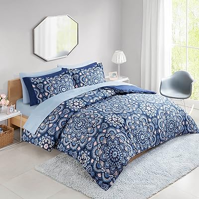 Comfort Spaces Cara 6-Piece Comforter Set, Twin, Blue, Medallion Print