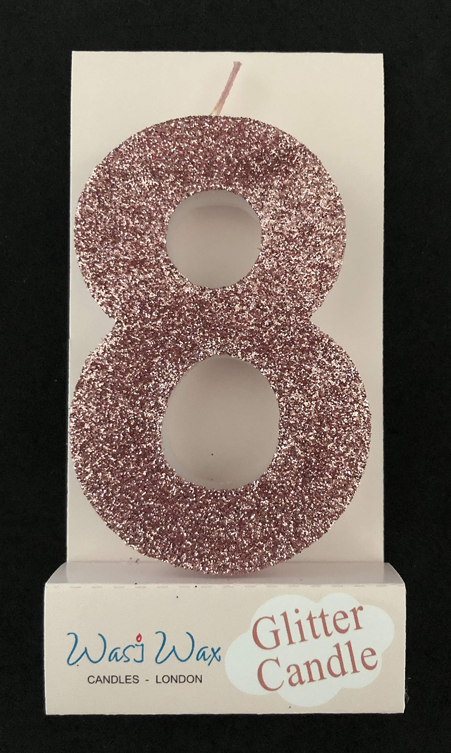 Wasiwax Ultra Sparkle Rose Gold Glitter Birthday Number 8 Candle - Cake Topper - 8.3cm (3.25'') - Nr 8