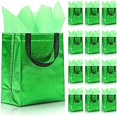 KeerxunBag 12pcs Reusable Gift Bags（Includes Tissue Paper） Gift bag with handle Birthdays Parties Holidays Weddings Medium 10x4x8in green Gift Bags