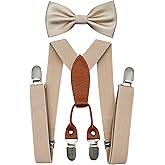 BEWDIO Adjustable Baby Boy Suspenders and Pre-tied Bow Tie, Kids Bowtie and Suspenders with 4 Strong Metal Clips