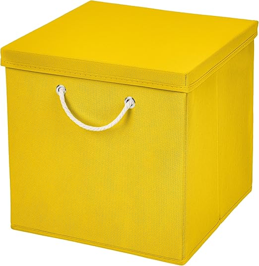 Caja de almacenaje, 30 x 30 x 30 cm, con tapa, amarillo, 1 unidad: Amazon.es: Hogar