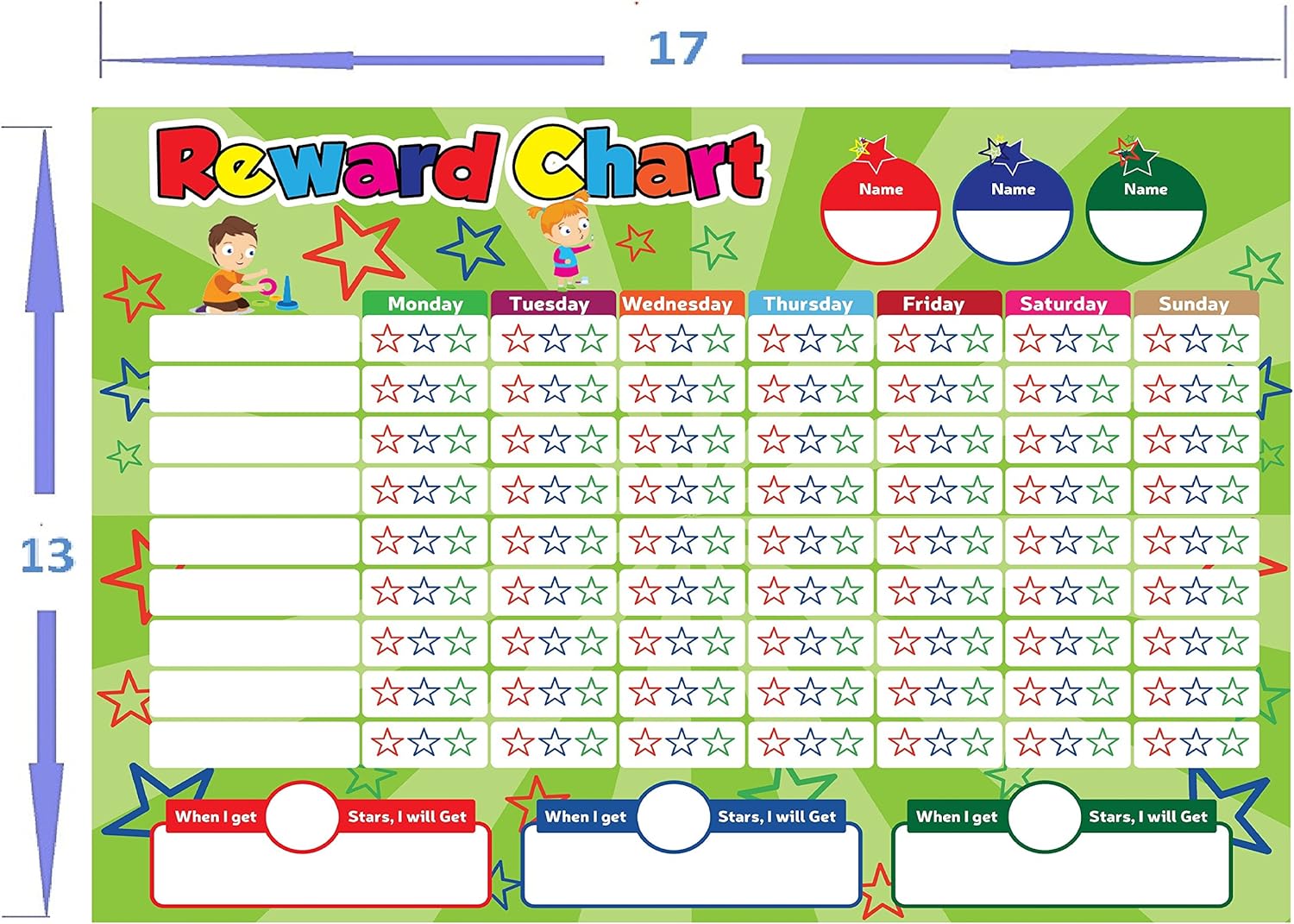 Magnetic Behavior/Star/Reward Chore Chart, One or Multiple Kids, Toddlers, Teens 17" x 13", Premium Dry Erase Surface, Flexible Chart with Full Magnet Backing for Fridge, Teaches Responsibility! : Office Products