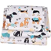 J-pinno Dogs Puppy Gray Cute Cozy Cartoon Twin Bed Sheets 100% Cotton 3 Pieces Sheet Set Bedroom Deco Gift for Kids Boys Children Flat Sheet + Fitted Sheet + Pillowcase Bedding Set