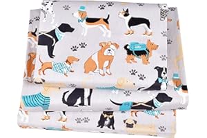 J-pinno Dogs Puppy Gray Cute Cozy Cartoon Twin 100% Cotton 3 Pieces Sheet Set Bedroom Decoration Gift for Kids Boys Children Flat Sheet + Fitted Sheet + Pillowcase Bedding Set