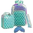 Meetbelify Backpack for Girls Mermaid Magic Sequin School Bag with Lunch Box Girls Backpack Set for Elementary Preschool Bookbag