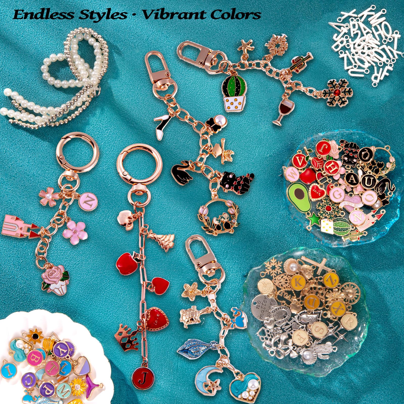 Wurosi 325Pcs Keychain Making Kit, Including 20 Keychain Clips 25 Extender Chain 118 Charms Jewelry Plier, Bag Charm Kit, Keychains Making Supplies for DIY Crafting and Jewelry Making