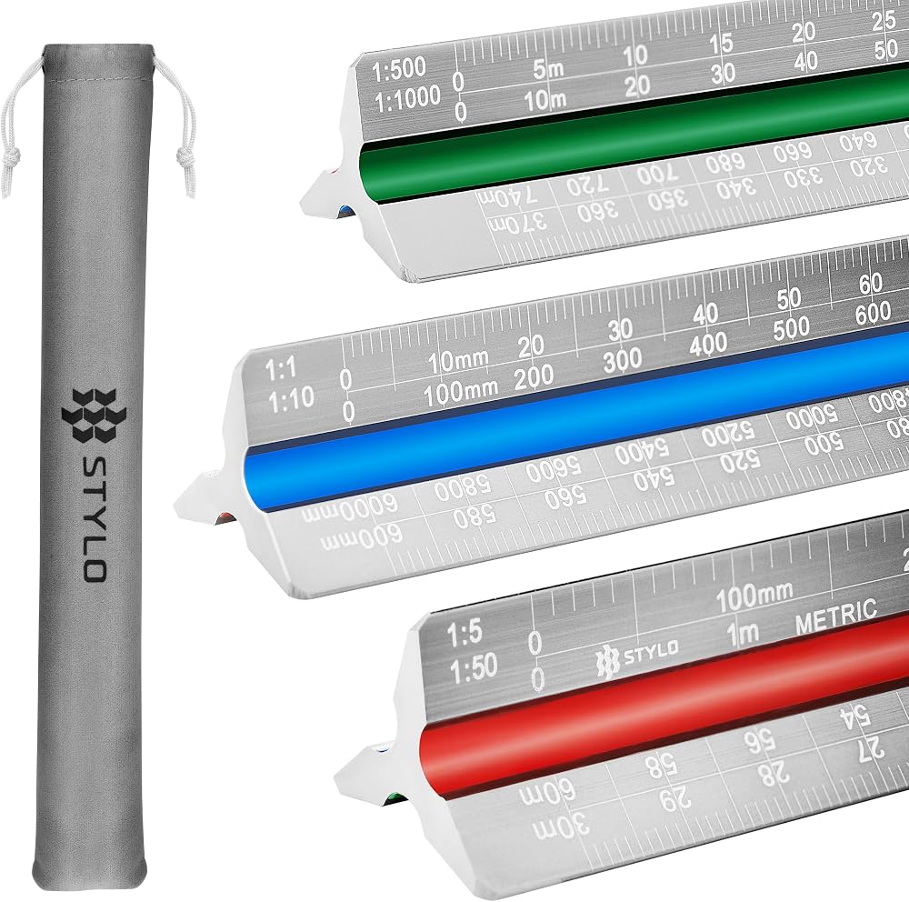 Stylo 30cm Aluminum Architect Scale Ruler Metric Color Coded Grooves