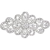 EVER FAITH Austrian Crystal Wedding Party Accessories 3.7 Inch Bridal Flower Ribbon Brooch for Women