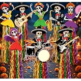 8 Pcs Day of the Dead Hanging Decorations, Dia de Los Muertos Sugar Skull | Skeleton Band with Guitar, Drums & Saxophone, 39 Inch Musical Skeleton Decorations for Halloween Party, Ofrenda, Porch & Wall
