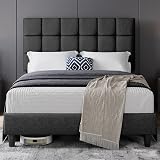 Yaheetech 4ft6 Double Bed Frame Upholstered Headboard Dark Grey