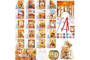 Dispowreath 20 Sets Thanksgiving Fall Pre Drawn Canvas to Paint Gifts Sets 5" x 7" Turkey Pre Printed Canvas with Greeting Cards Outline Panels for Beginners DIY Craft Project Party Favor Home Decors