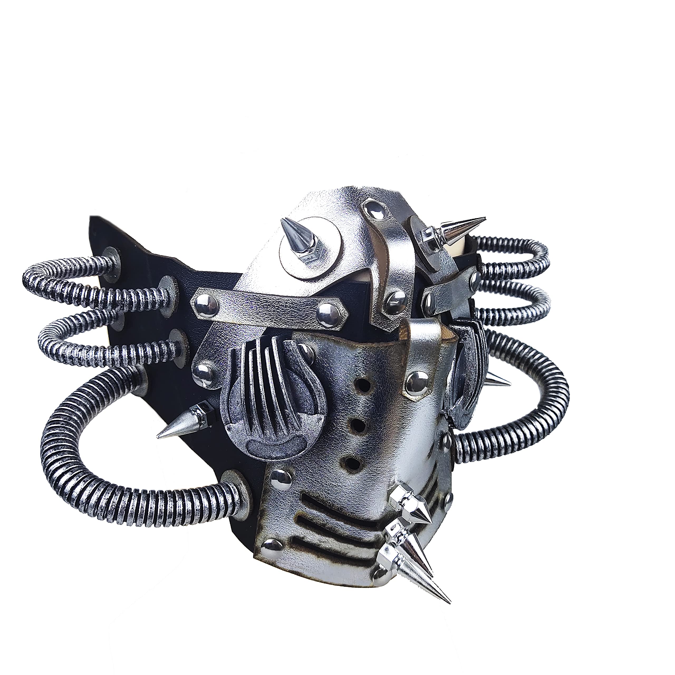Ubauta Steampunk Leather Mask with Rivets (Silver)