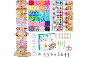Suziko Bracelet Making Kit, 7400 Pcs Clay Beads Flat Round Clay Beads for Jewelry Making Crafts Gift for Girls Ages 3-12(2 Box)