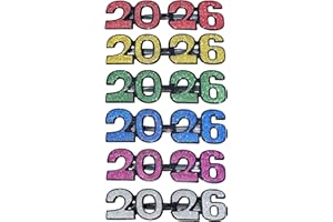 Julysgift 6 Pack of 2026 New Year's Crystal/Glitter/Solid/Metallic Plastic Party Glasses Celebration Eyeglasses