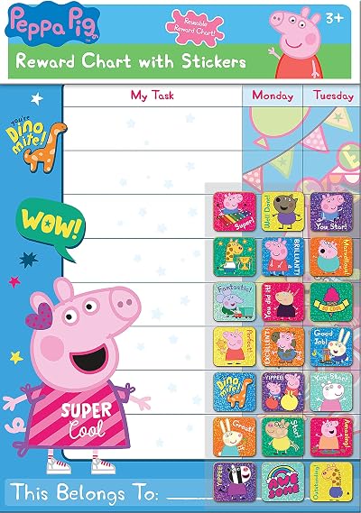 Paper Projects Peppa Pig Reward Chart 56 Sparkly Stickers Home Teaching Kids