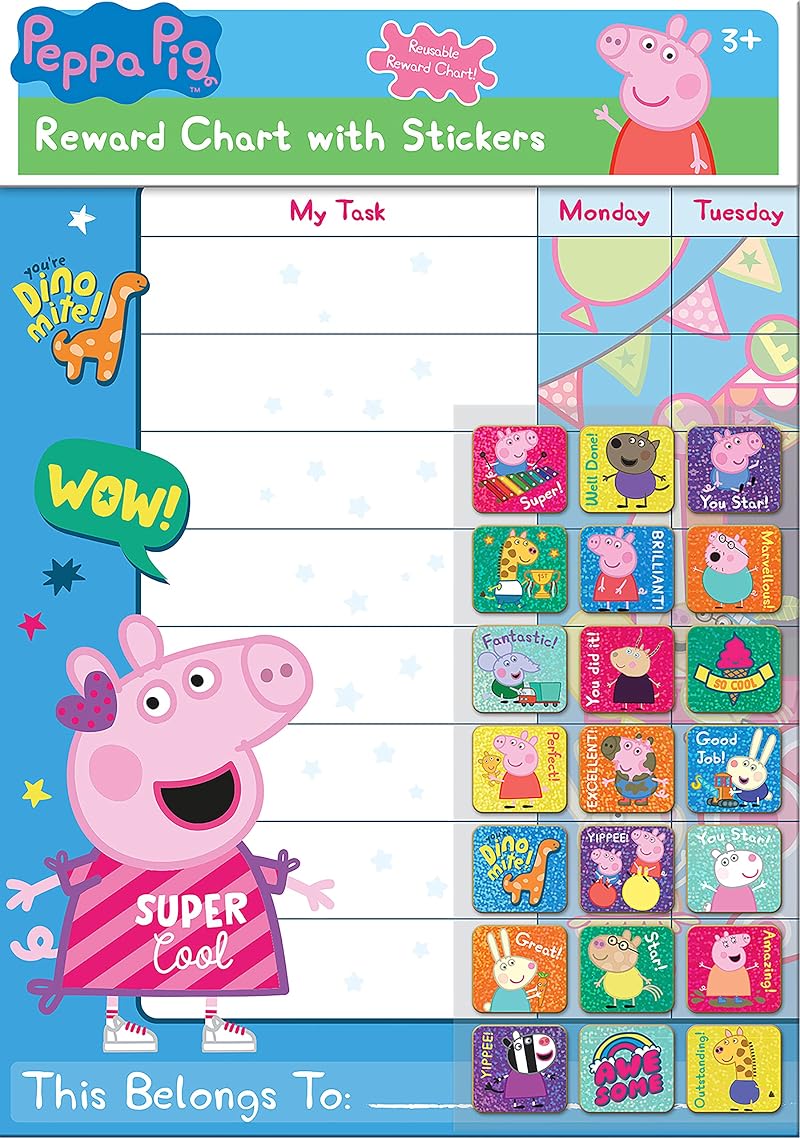 Paper Projects Peppa Pig Reward Chart 56 Sparkly Stickers Home Teaching Kids