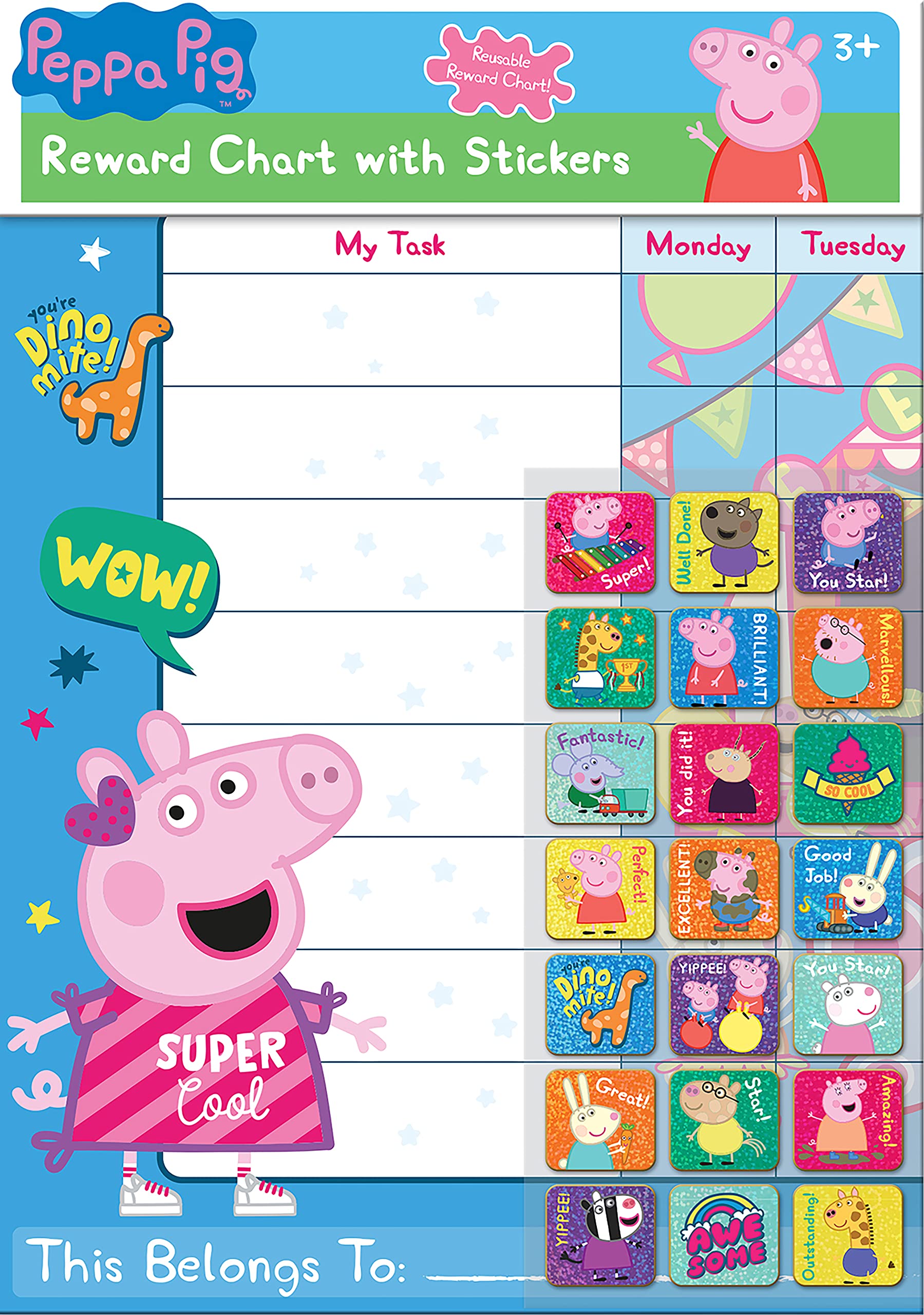 Paper Projects 01.70.30.021 Peppa Pig Everyday Reward Chart and 56 Sparkly Stickers, 29.7cm x 42cm