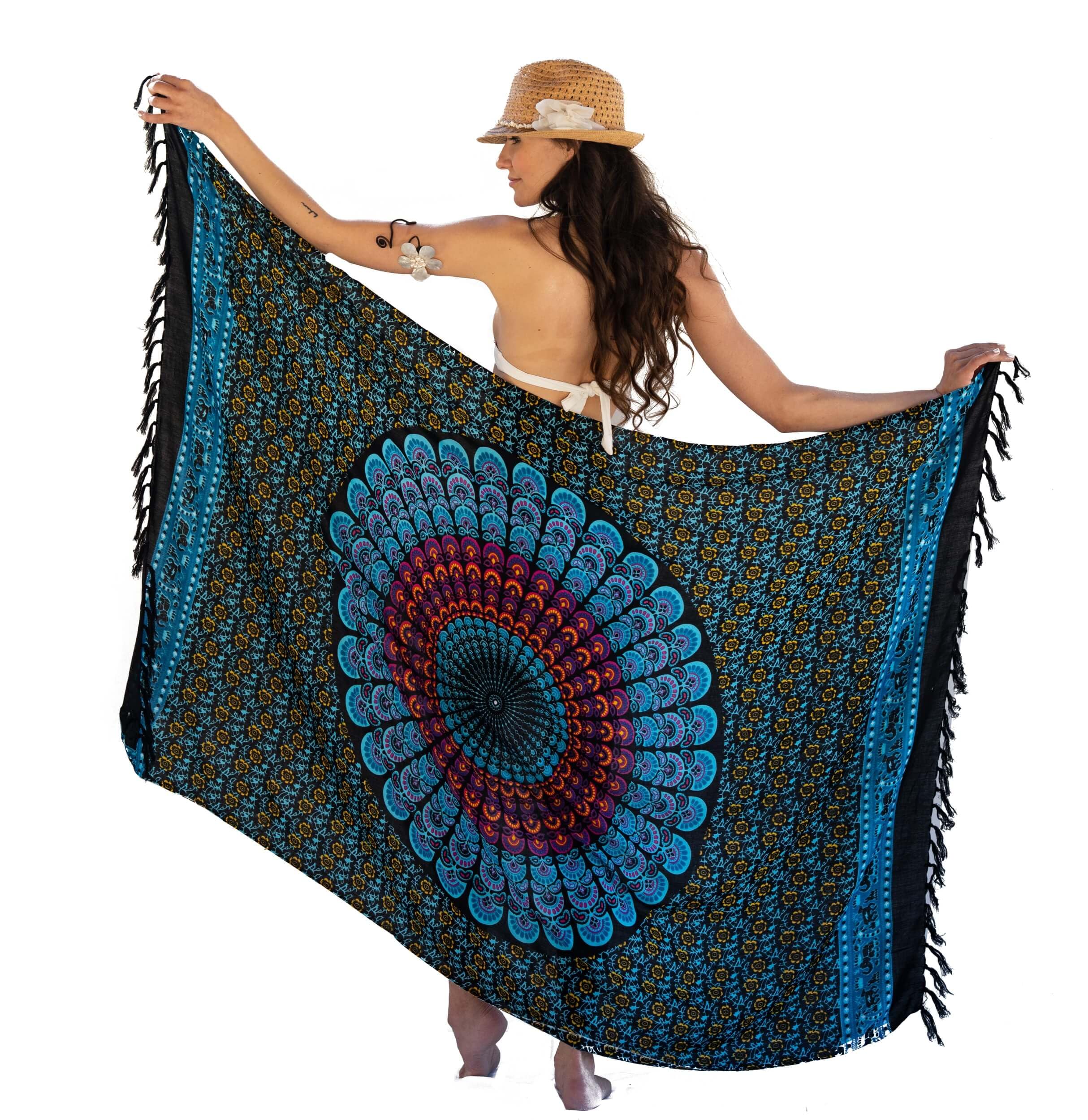 NELUHA Women's Sarong Scarf with Sarong Holder Pareo Wrap Towel Dress Wrap Skirt Women's Beach Towel XXL Cloth Men Pareo Women's Beach Towel Women's Mandala Blue, Mandala Blue, 200x150cm