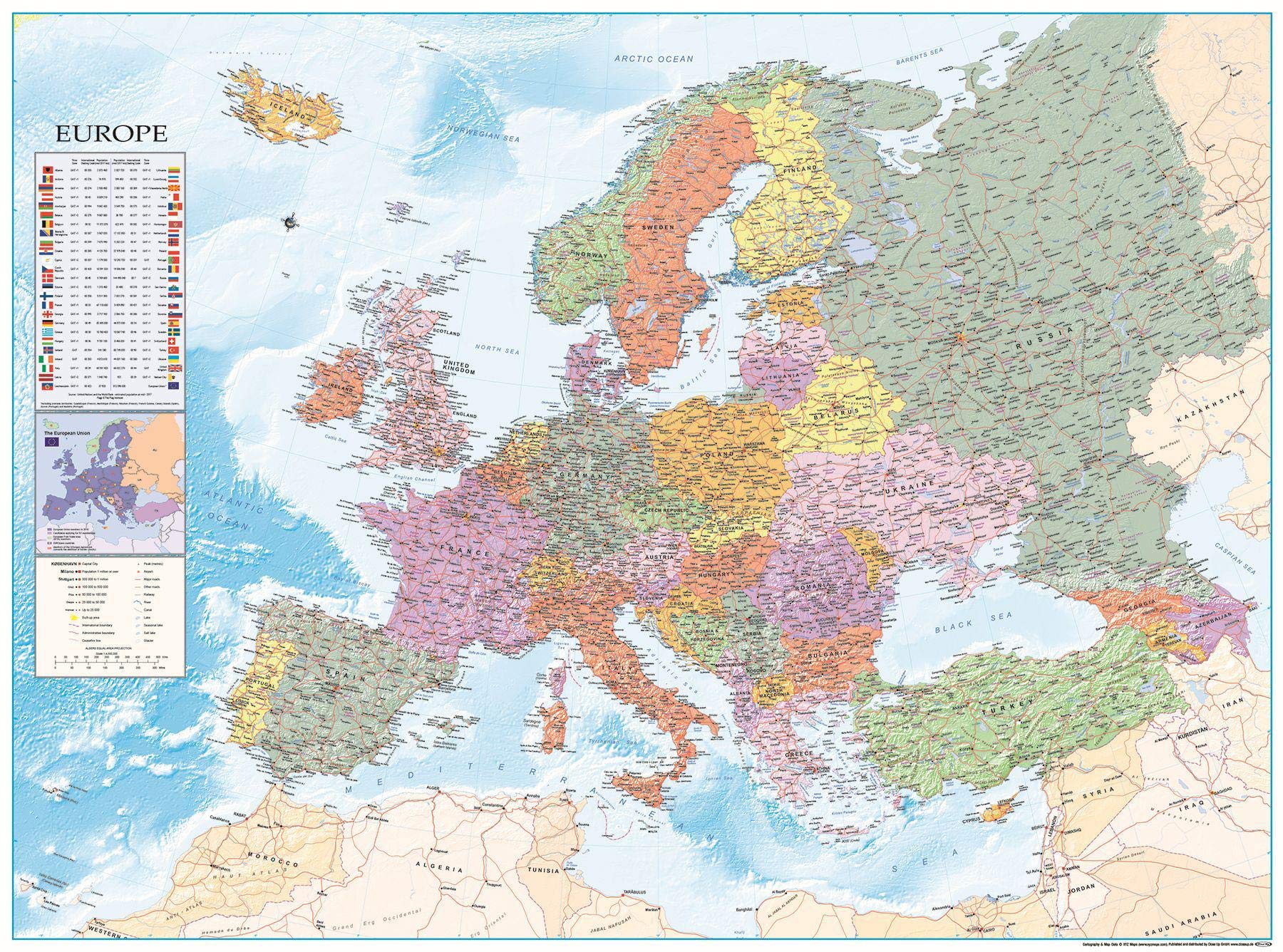 Close Up Europe Map XXXL Poster Flags (135cm x 100cm) | English |Current Version