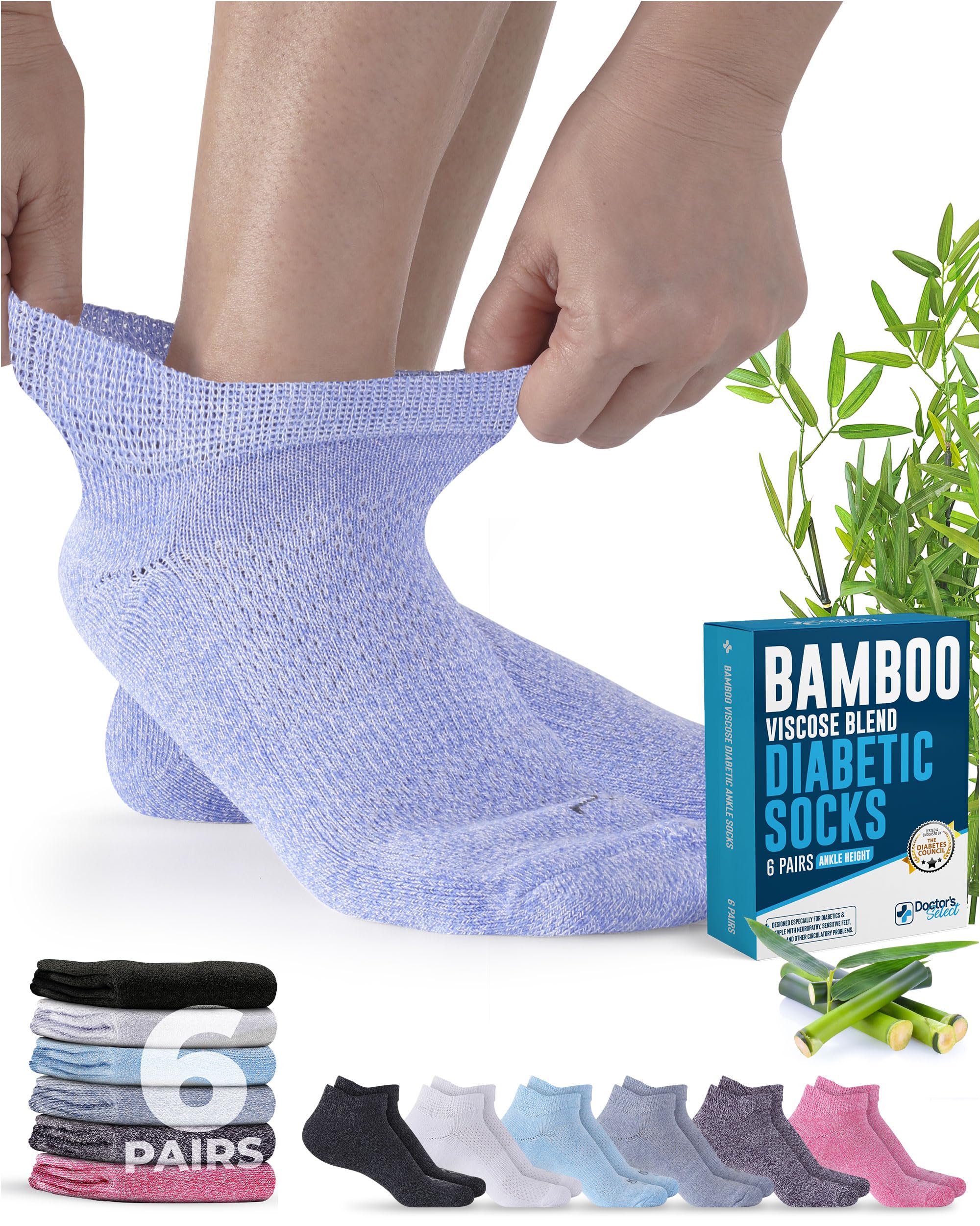 Photo 1 of Doctor's Select Viscose Bamboo Ankle Diabetic Socks for Women and Men - 6 Pairs | Quarter Diabetic Socks for Men 9-12 | Edema Socks | Black, White, Light Blue, Blue, Purple, Pink