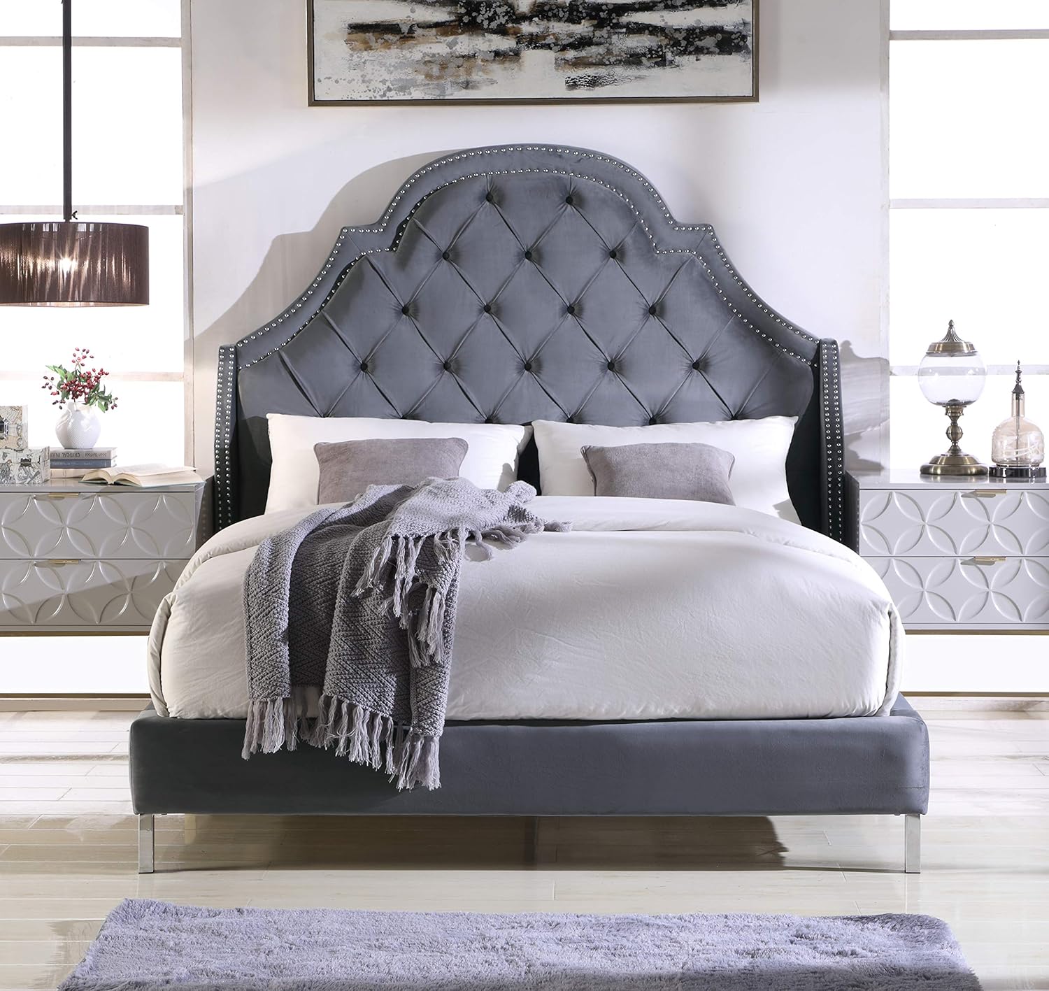 Best grey king bed frame with head frame