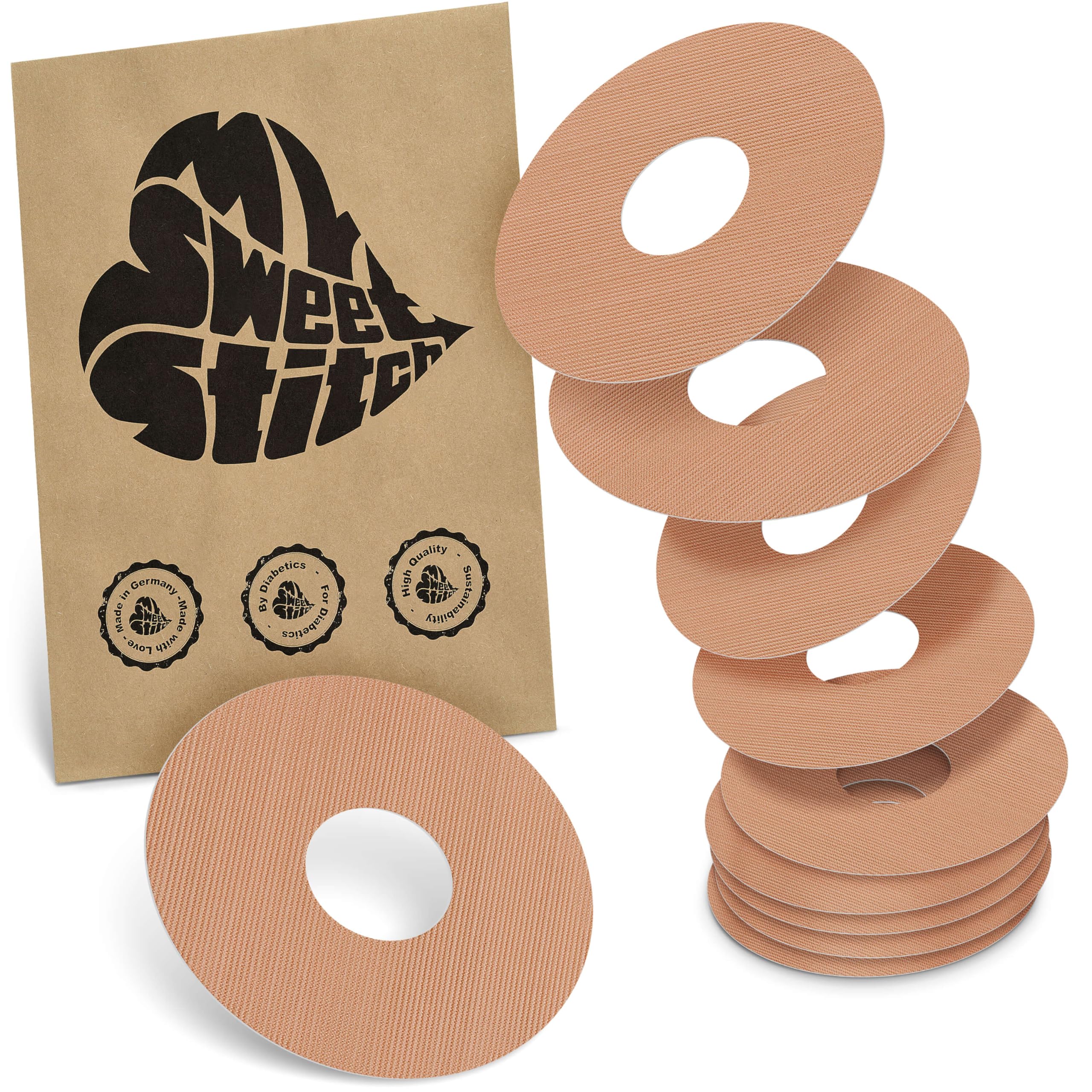MySweetStitch - 10 x Freestyle Libre 3 Round Patches, Ring Patch Ø 60mm, Inner Ø 20mm, Waterproof, Breathable, Skin-Friendly, Made in Germany, Beige
