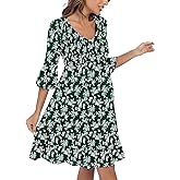AONESX 3/4 Sleeve Maternity Dress, V Neck Fall Casual Smocked Flowy Midi Dress for Baby Shower Photoshoot